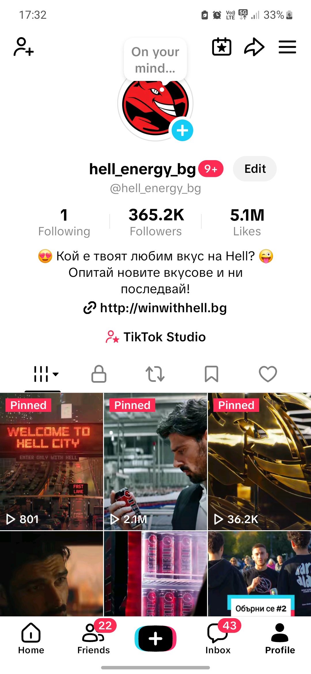 HELL Energy TikTok Profile with 365,000+ followers
